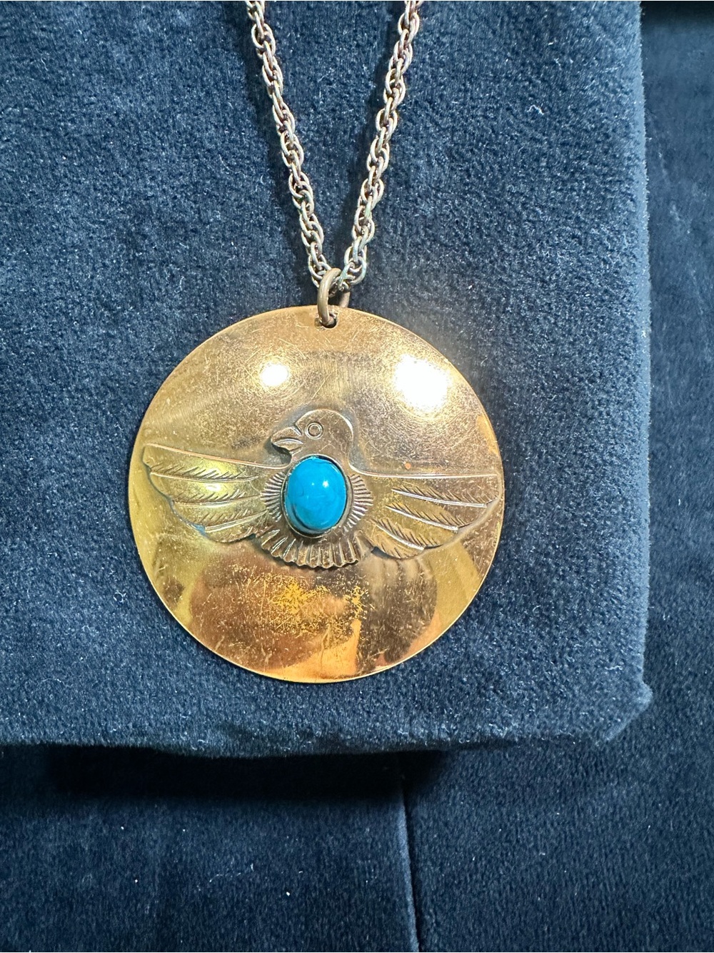 Vtg: Genuine Copper Turquoise Cabochon Eagle Pendant Necklace - Picture 8 of 10